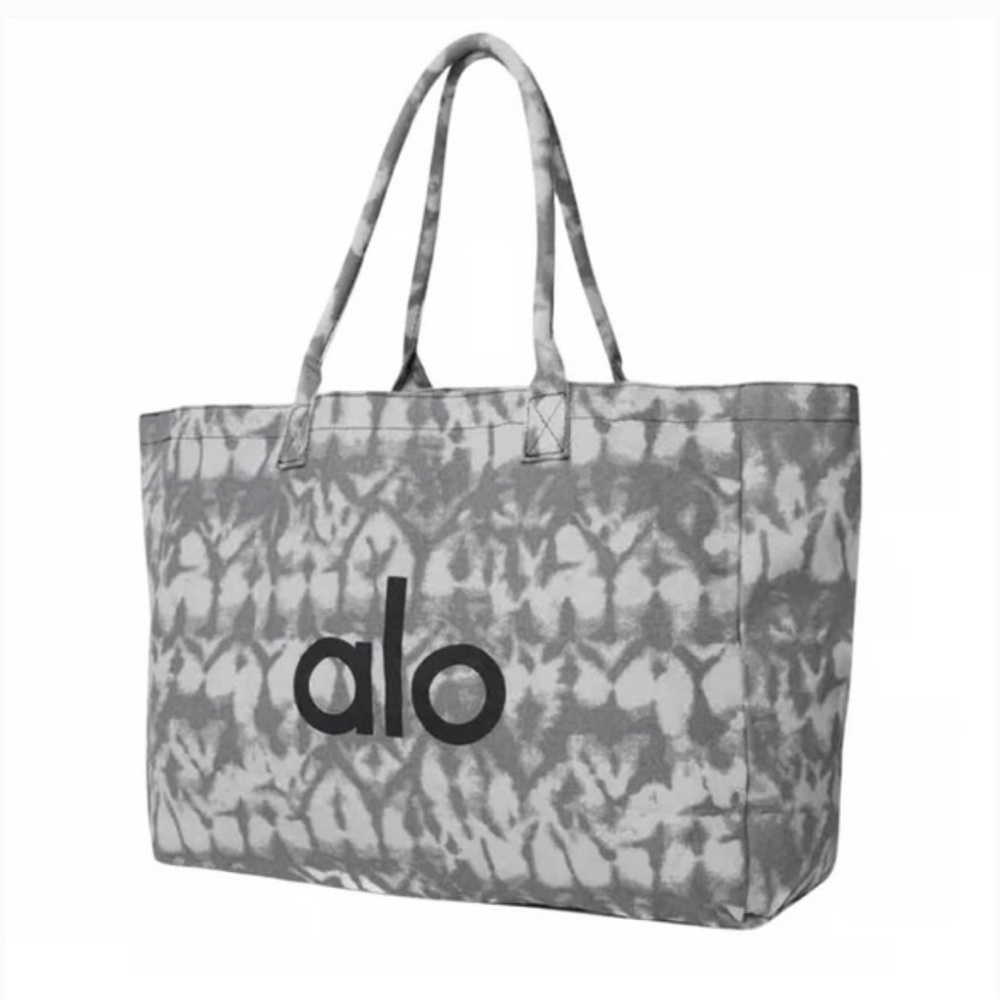 Alo Yoga Gray Black Canvas Shopper Tote Bag Tie Dye One Size